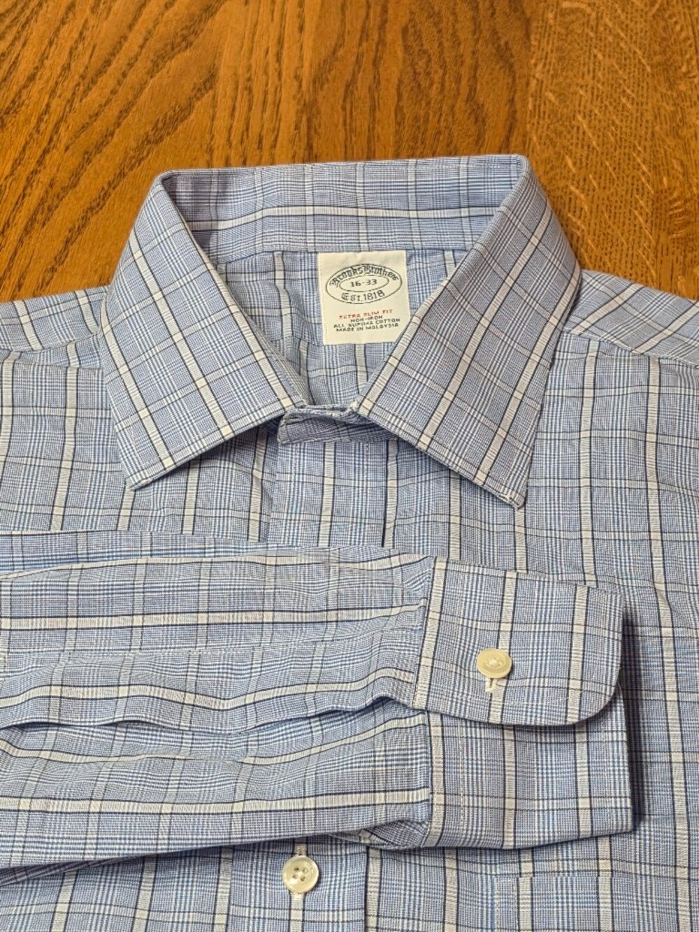Vintage Brooks Brothers Extra Slim Fit Button Shirt Men 16/33 Blue Cotton